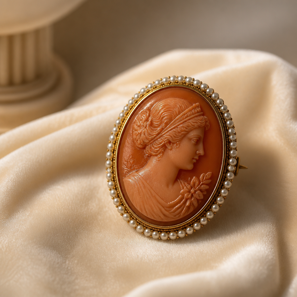 The Pearl Border Cameo Brooch.