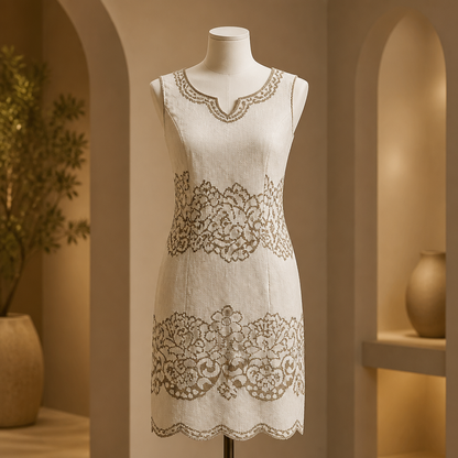 The Ivory Gold Embroidered Mini Dress.