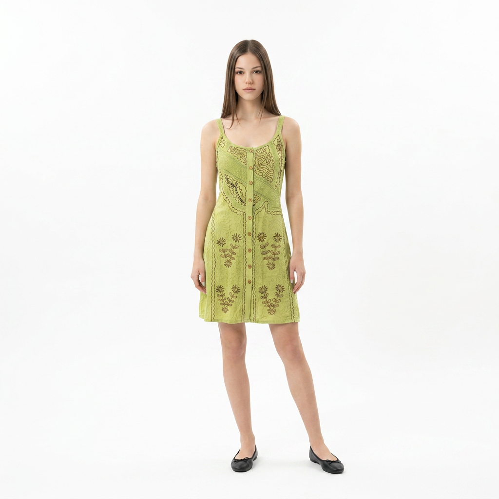 The Olive Green Embroidered Boho Tunic Dress.
