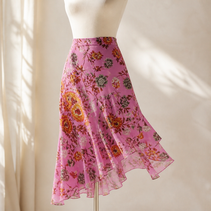 The Pink Floral Asymmetric Midi Skirt.