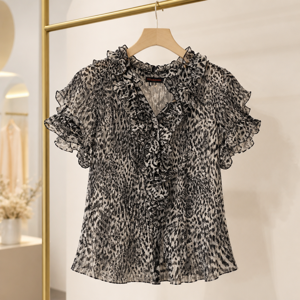 The Black &amp; White Animal Print Chiffon Blouse.
