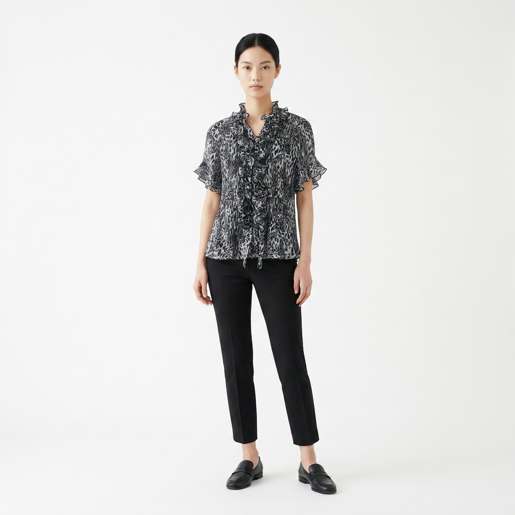 The Black &amp; White Animal Print Chiffon Blouse.
