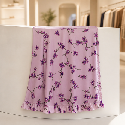 The White &amp; Purple Floral Pleated Mini Skirt.
