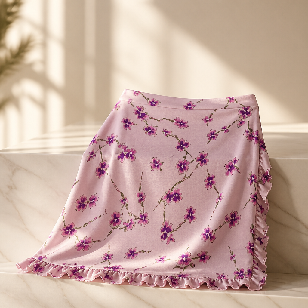 The White &amp; Purple Floral Pleated Mini Skirt.
