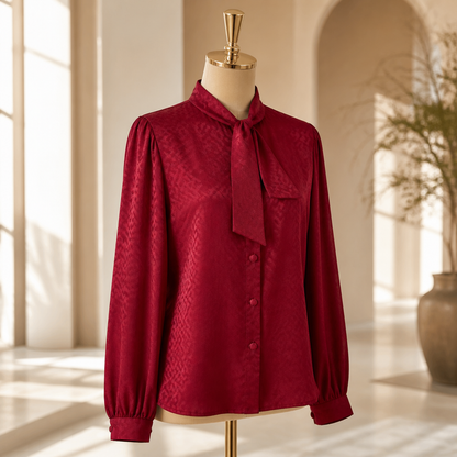 The Burgundy Tie-Neck Bow Blouse.