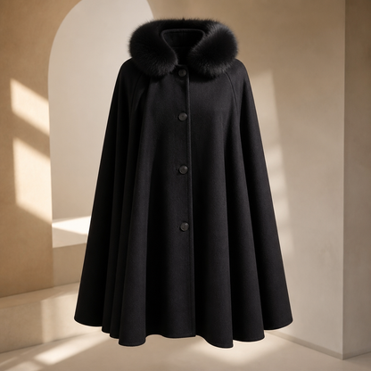 The Black Faux-Fur Collar Cape.