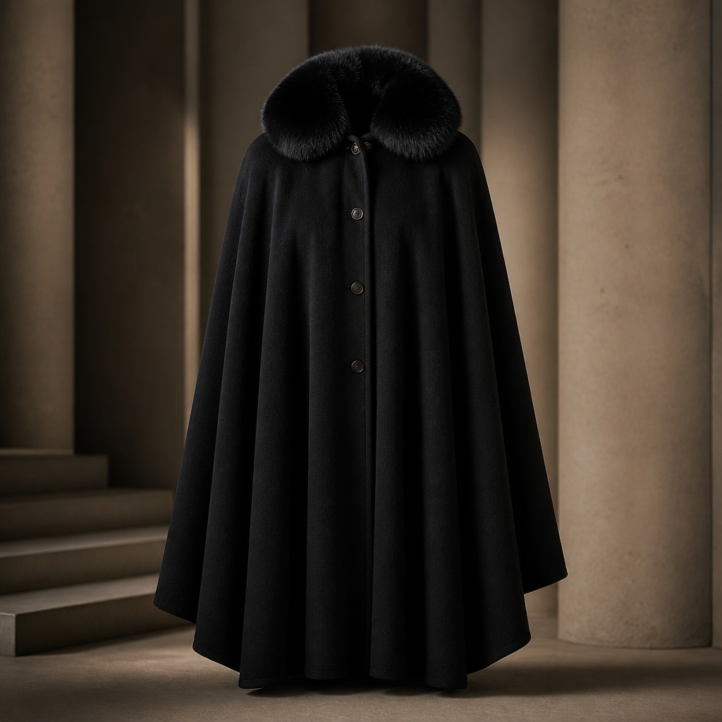 The Black Faux-Fur Collar Cape.