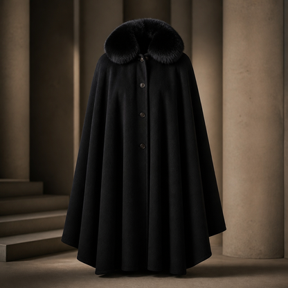The Black Faux-Fur Collar Cape.
