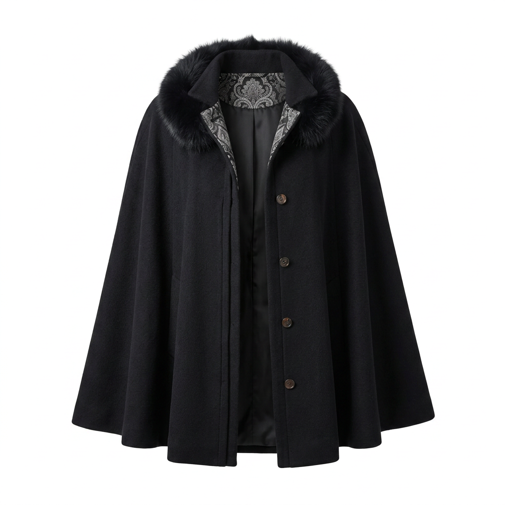 The Black Faux-Fur Collar Cape.
