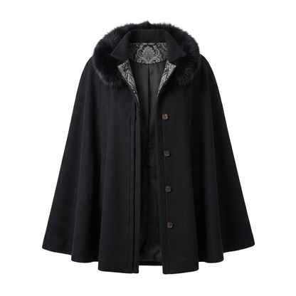 The Black Faux-Fur Collar Cape.
