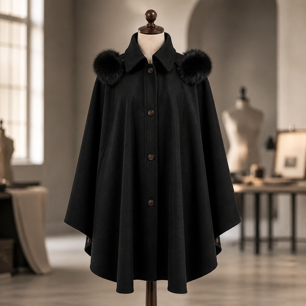 The Black Faux-Fur Shoulder Cape.