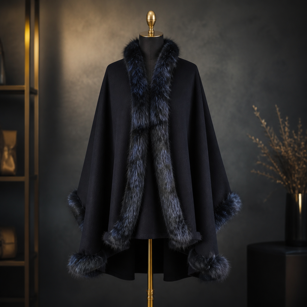 The Dark Fur-Trim Wrap Cape.