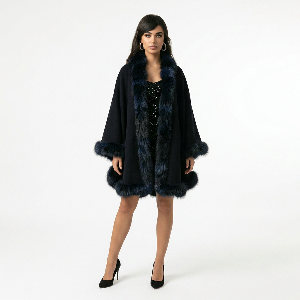 The Dark Fur-Trim Wrap Cape.