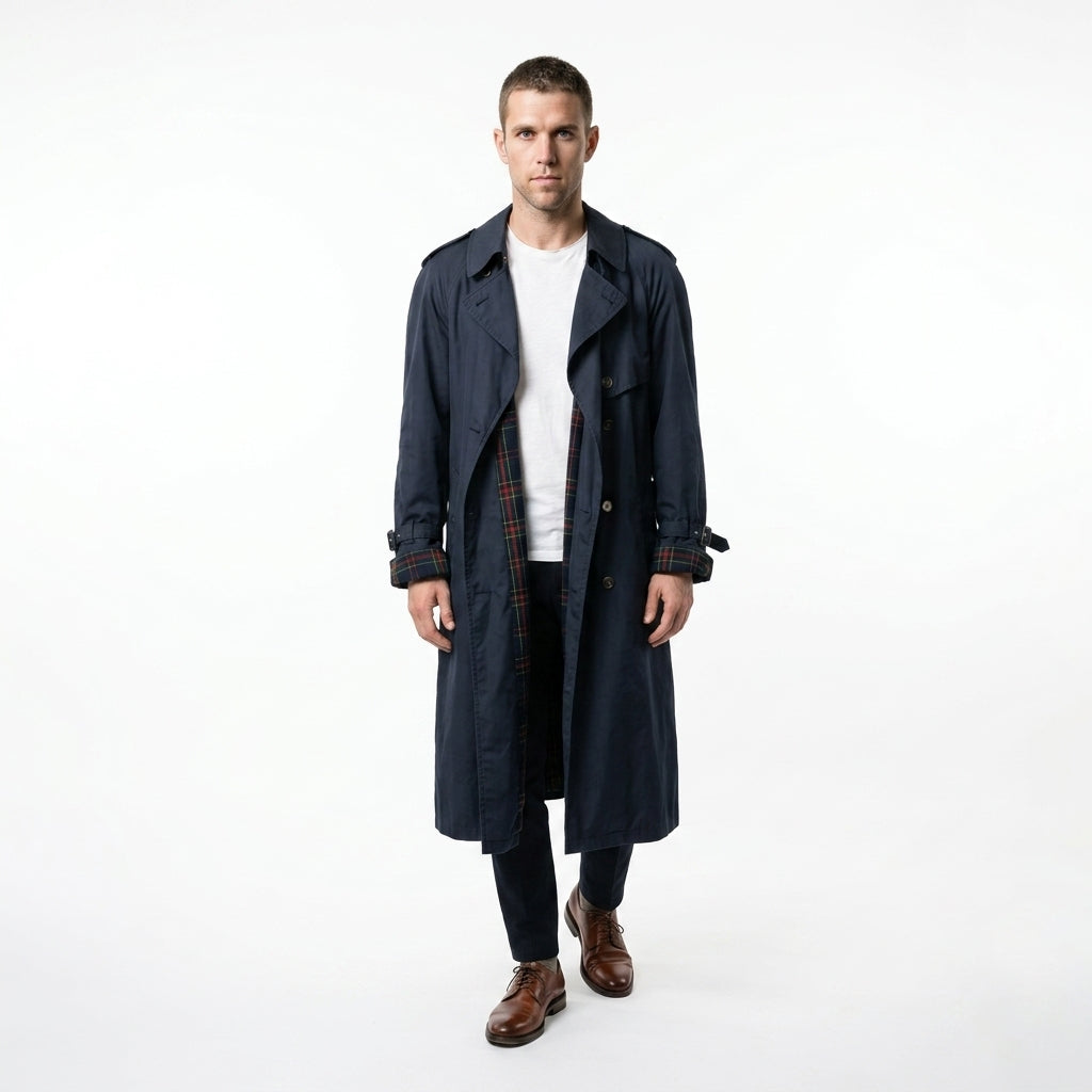 The Navy Tartan-Lined Trench Coat.