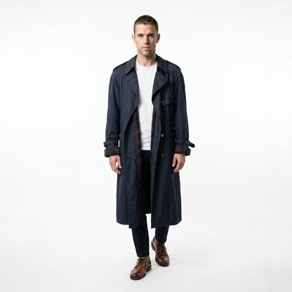 The Navy Tartan-Lined Trench Coat.