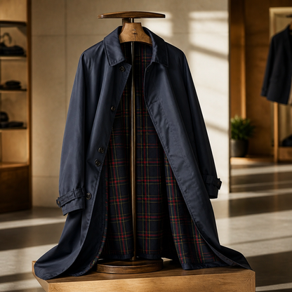 The Navy Tartan-Lined Trench Coat.