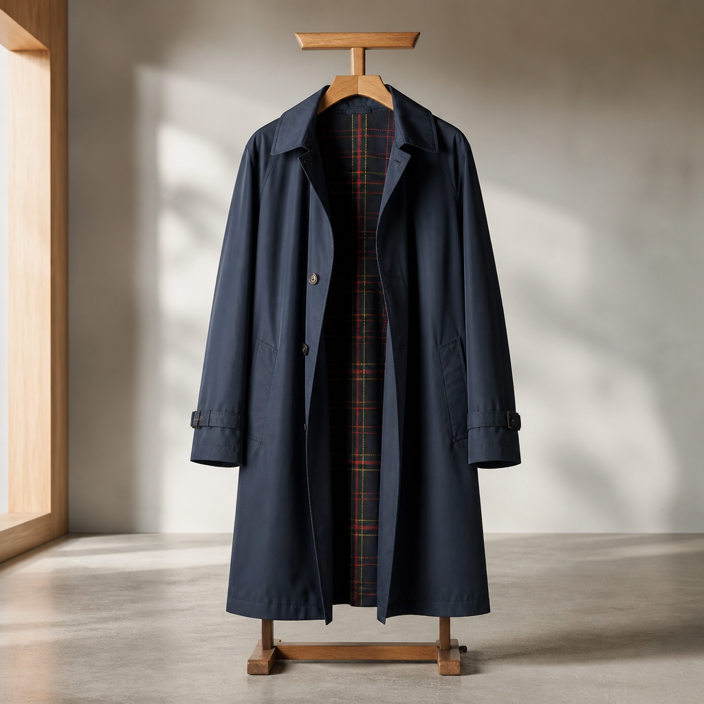 The Navy Tartan-Lined Trench Coat.