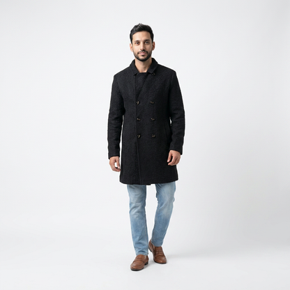 The Dark Double-Breasted Overcoat.
