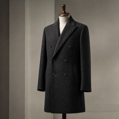 The Dark Double-Breasted Overcoat.
