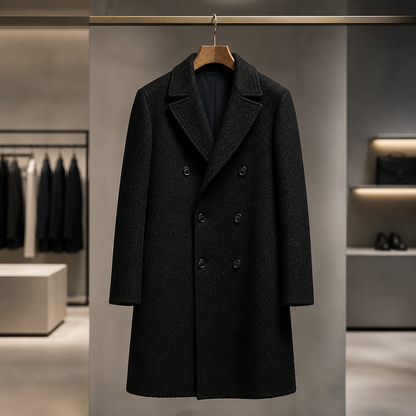 The Dark Double-Breasted Overcoat.