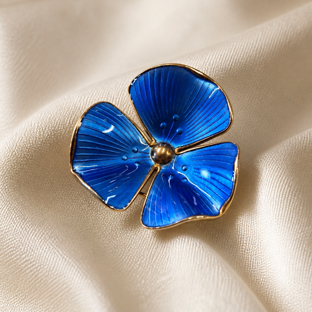 The Blue Guilloché Enamel Flower Brooch.