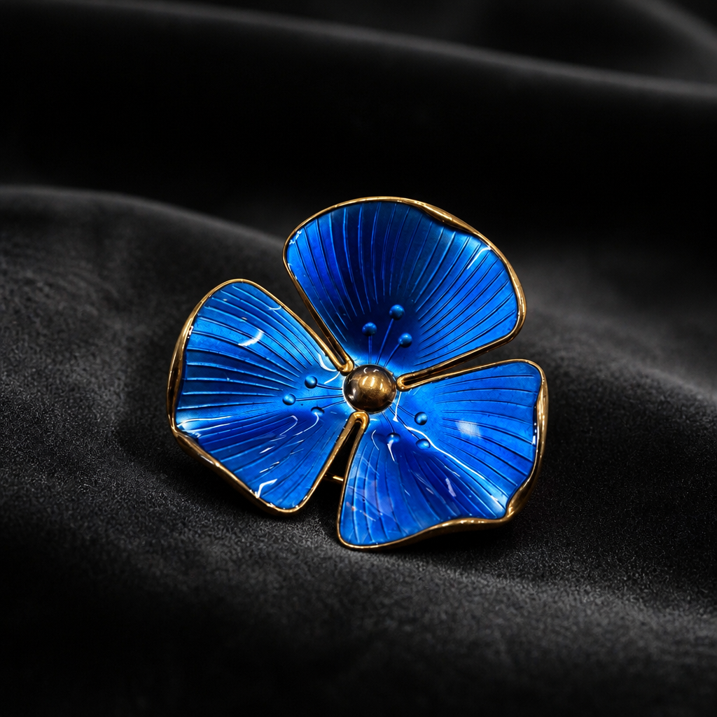 The Blue Guilloché Enamel Flower Brooch.