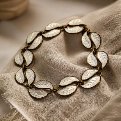 David-Andersen Norwegian Sterling Silver White Enamel Leaf Bracelet.