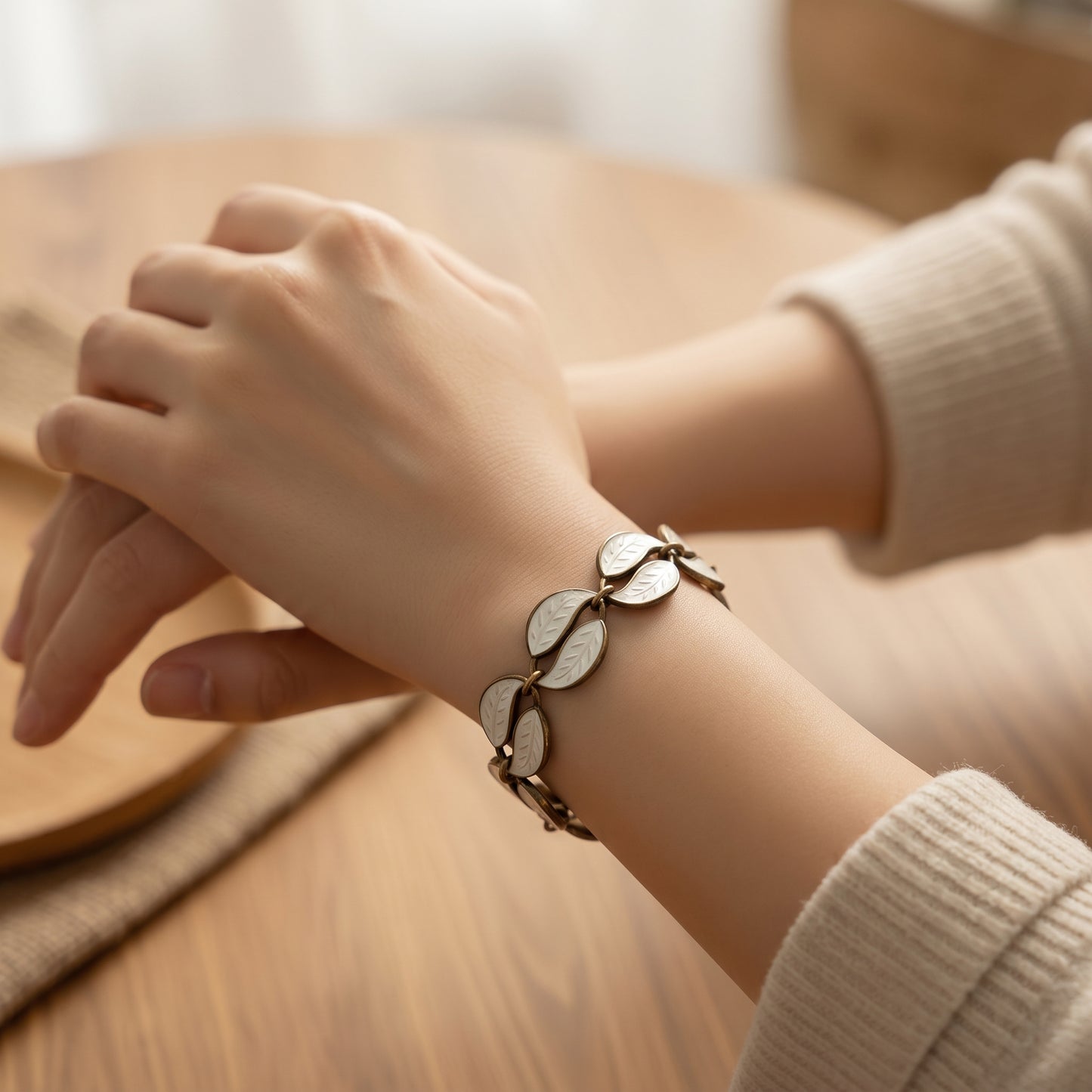 David-Andersen Norwegian Sterling Silver White Enamel Leaf Bracelet.