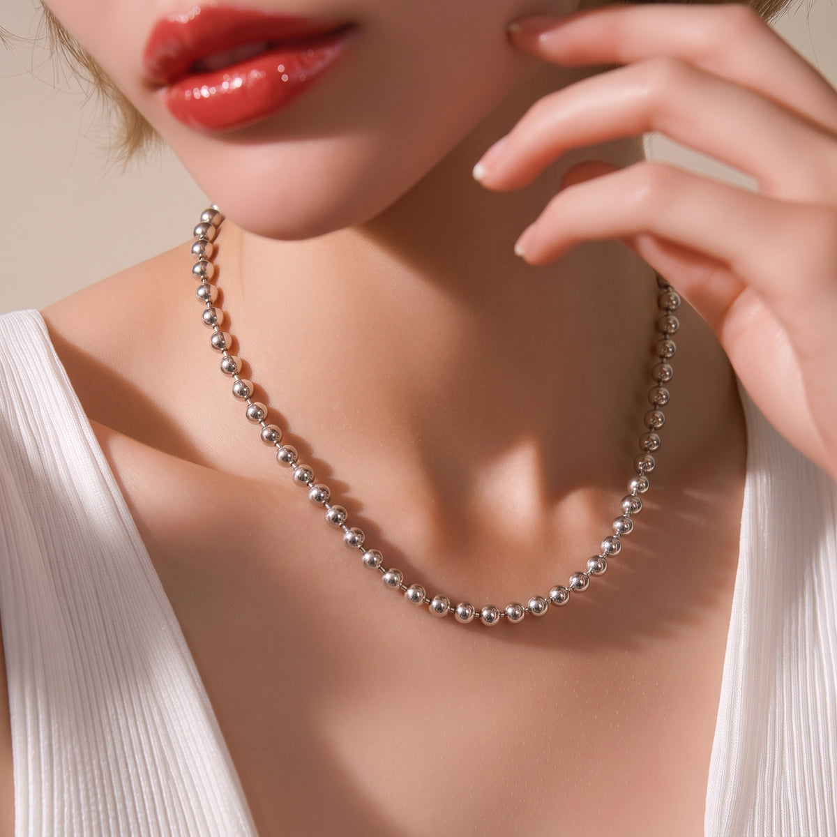 925 Sterling Silver Chunky Ball Chain Necklace.