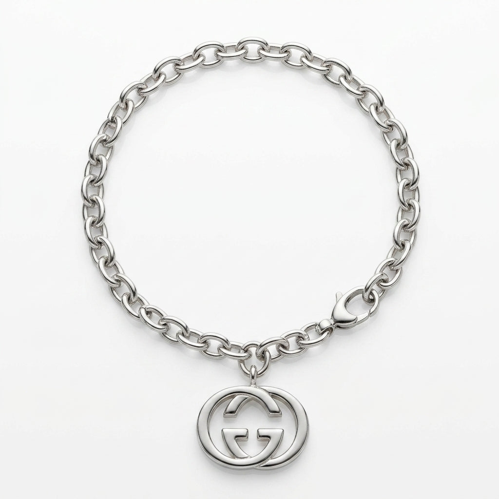 Gucci Sterling Silver Interlocking GG Chain Bracelet.