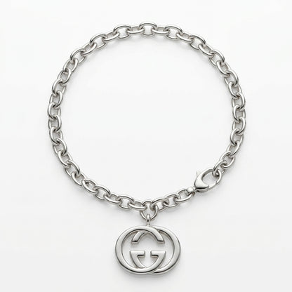 Gucci Sterling Silver Interlocking GG Chain Bracelet.