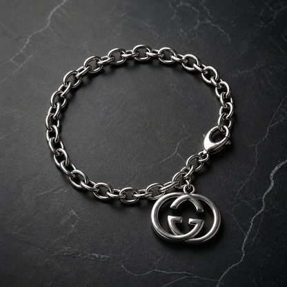Gucci Sterling Silver Interlocking GG Chain Bracelet.