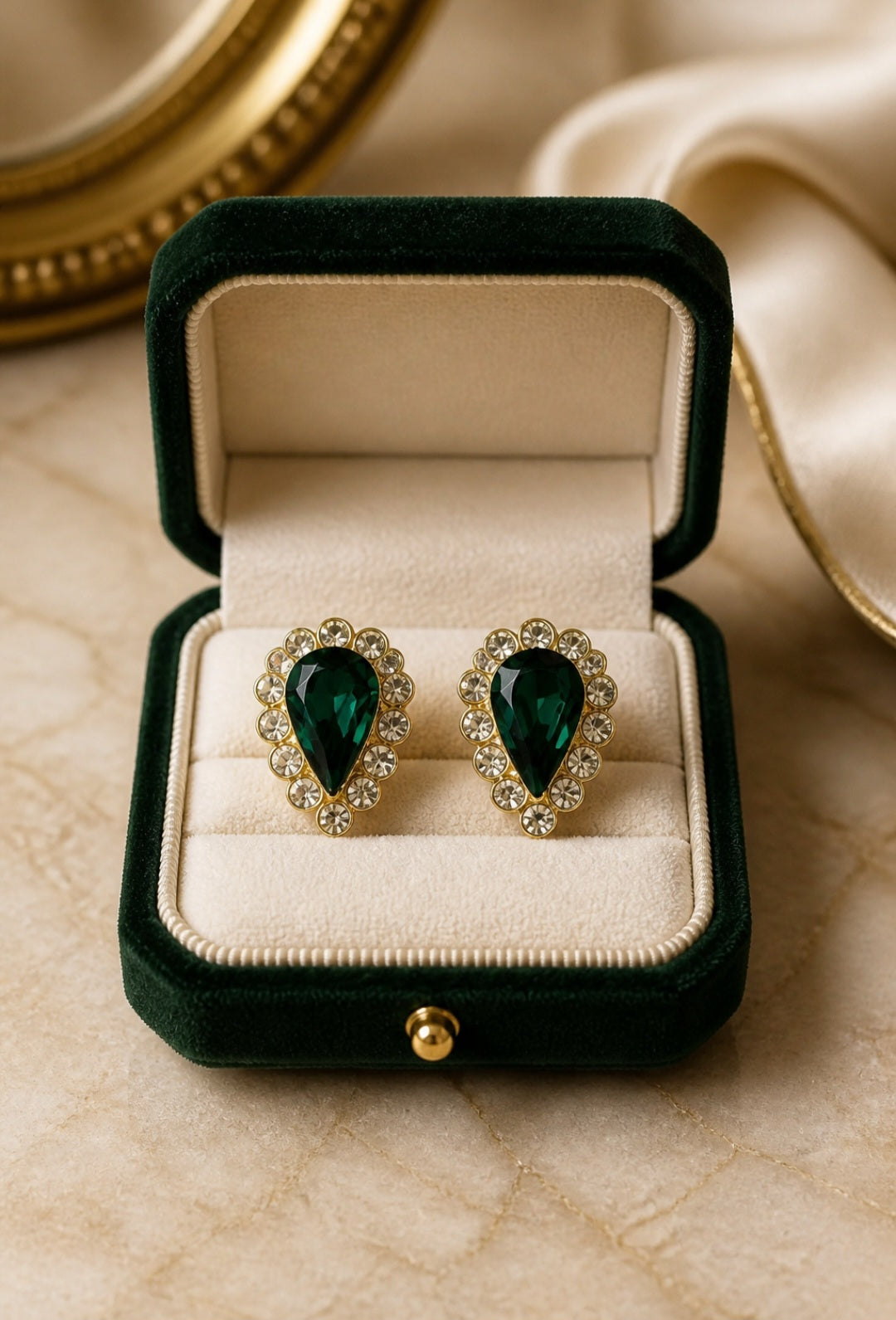The Emerald Teardrop Halo Earrings.