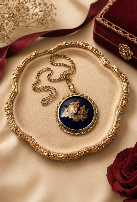The Versailles Romance Medallion (Midnight Fragonard Cameo Pendant)