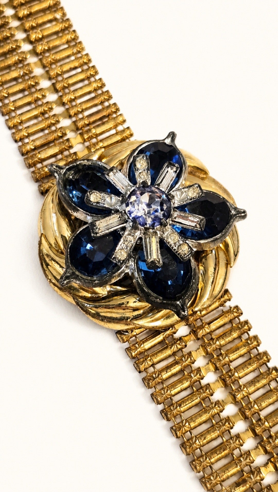 The Mid-Century "Sapphire" Blossom Gate-Link Bracelet