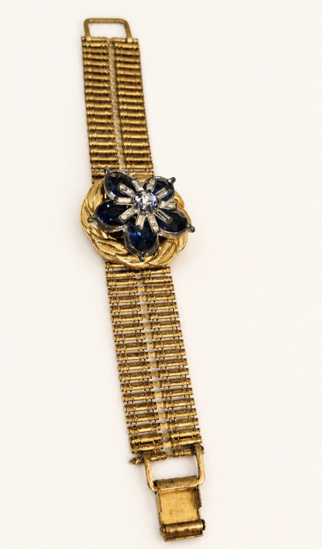 The Mid-Century "Sapphire" Blossom Gate-Link Bracelet