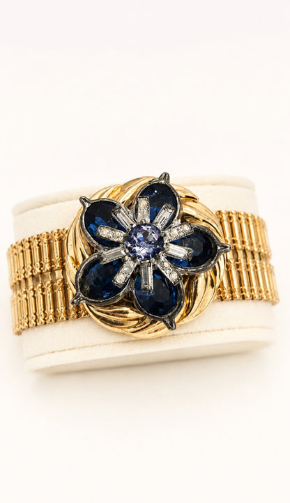 The Mid-Century "Sapphire" Blossom Gate-Link Bracelet