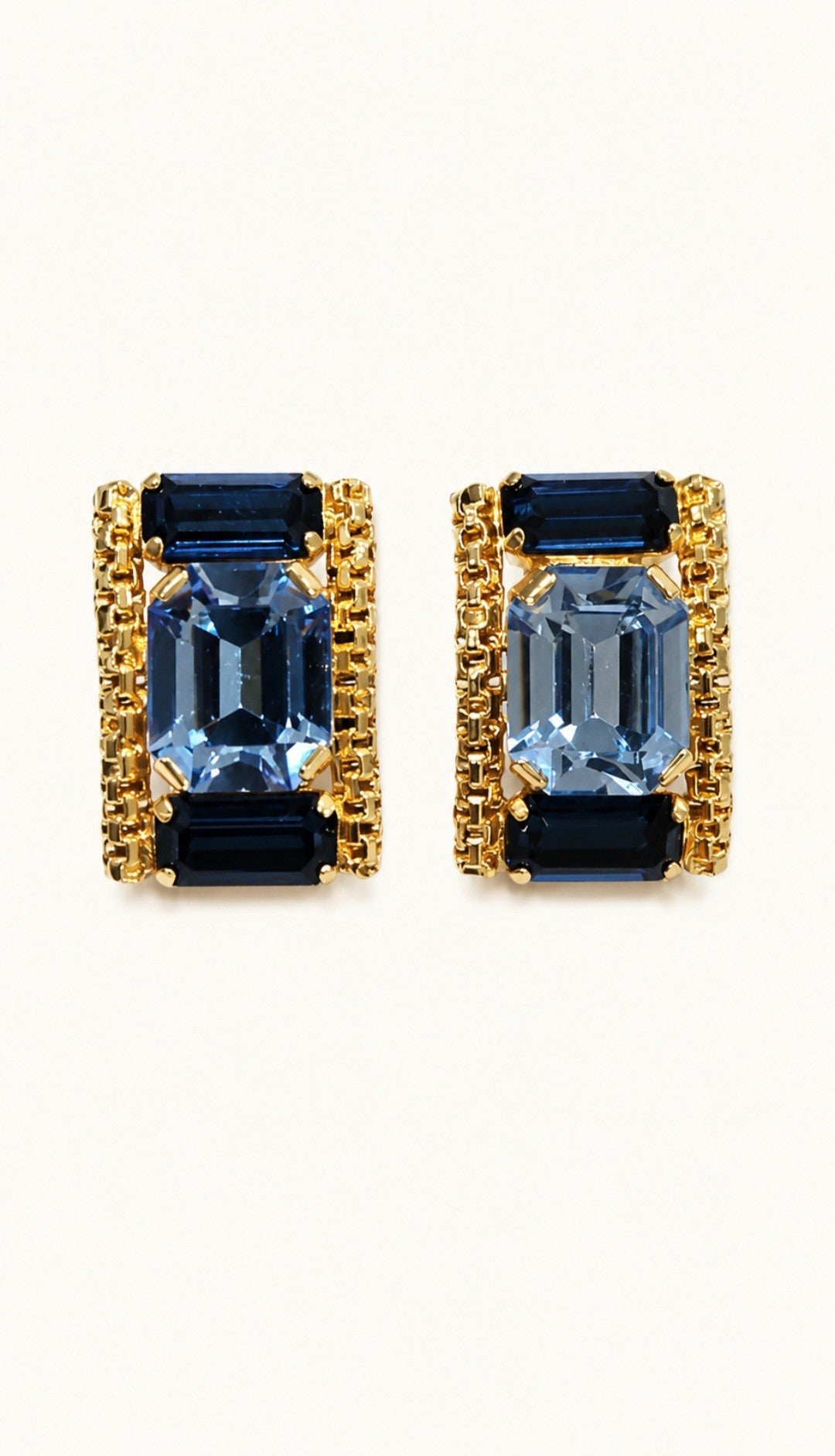 Mid-Century Glamour Blue Crystal Tones Earrings