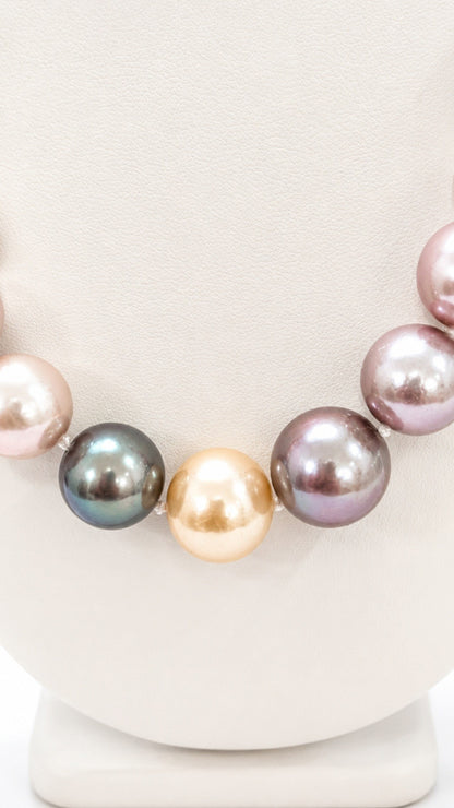 Natural Multi-Color Metallic Edison Pearl Necklace & Earring Set