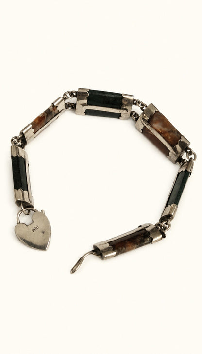 Victorian Scottish Agate Pebble Bracelet (Crafted in Sterling Silver)