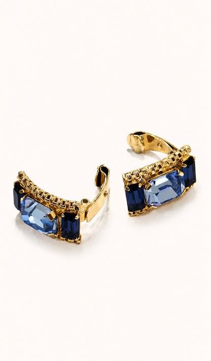Mid-Century Glamour Blue Crystal Tones Earrings