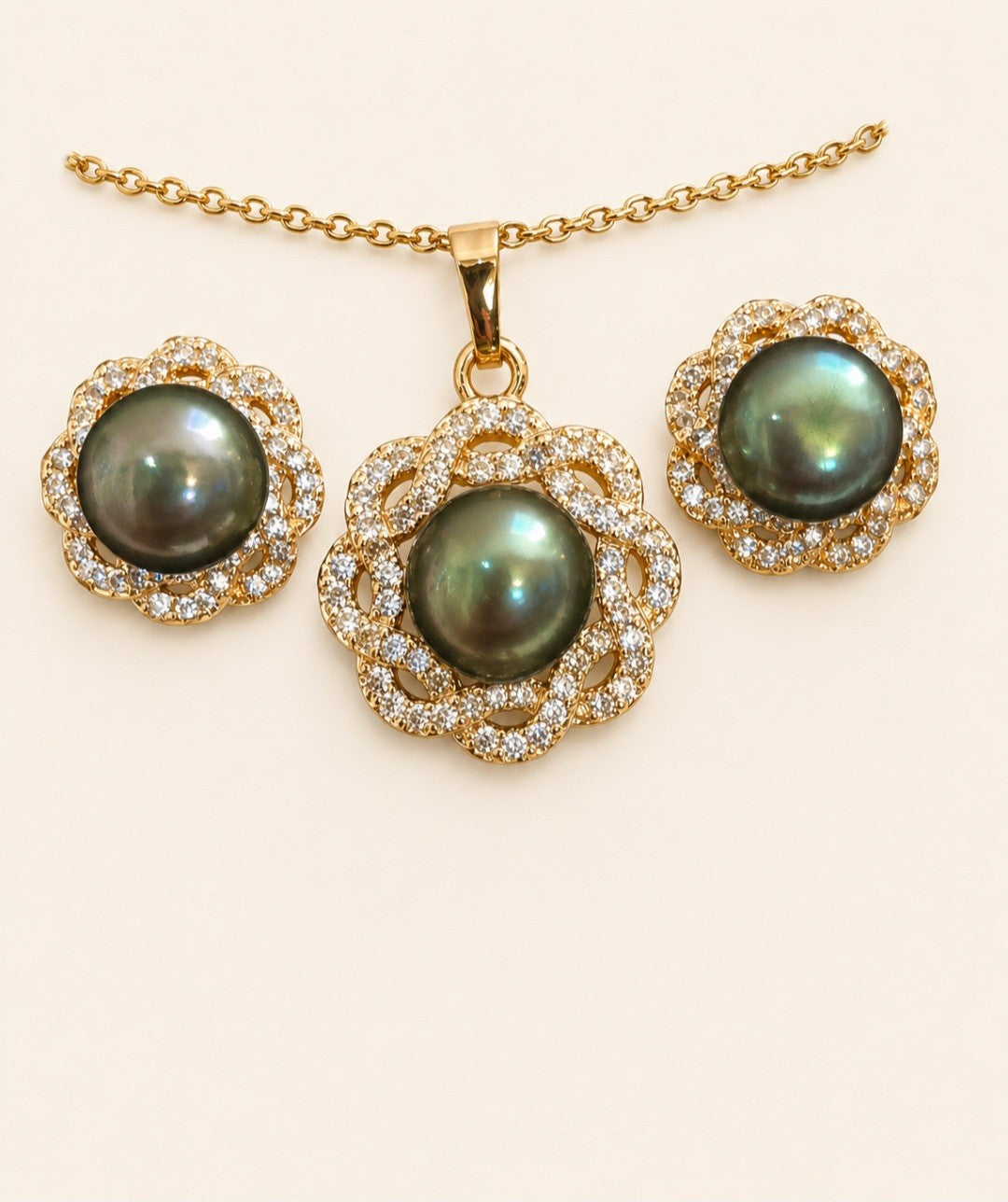 Midnight Lagoon Pearl Floral Jewelry Set