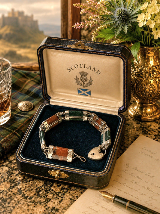 Victorian Scottish Agate Pebble Bracelet (Crafted in Sterling Silver)