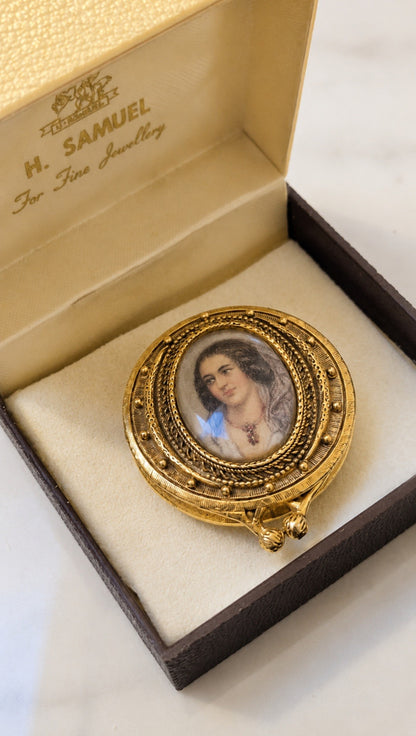 Vintage Filigree Miniature Portrait Vanity Compact