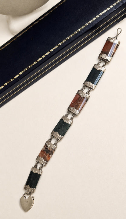 Victorian Scottish Agate Pebble Bracelet (Crafted in Sterling Silver)