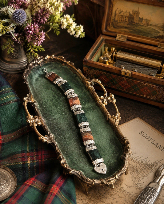 Victorian Scottish Agate Pebble Bracelet (Crafted in Sterling Silver)