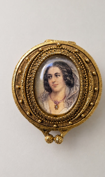 Vintage Filigree Miniature Portrait Vanity Compact